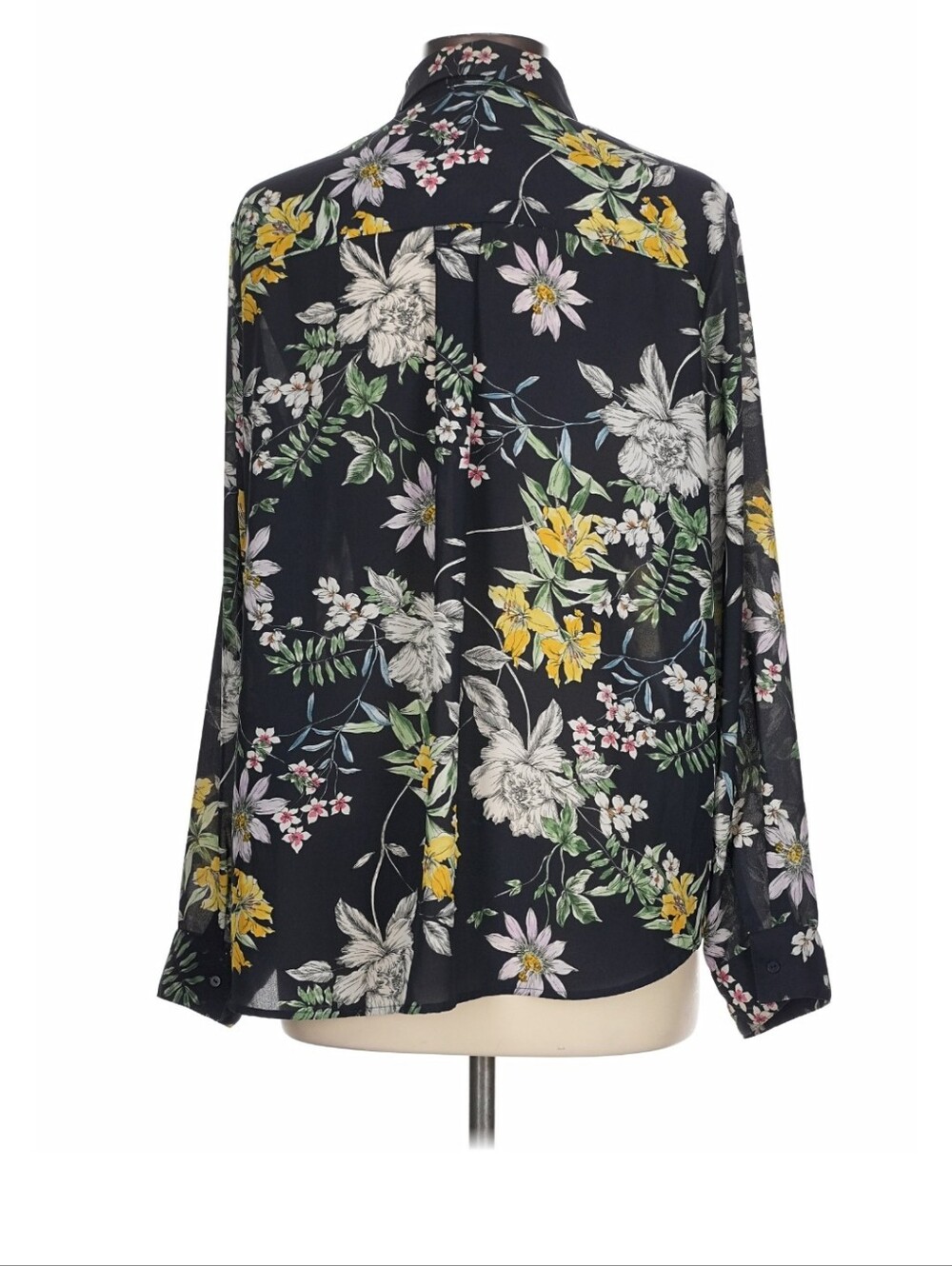 H&M Navy Blue Floral Button Down Flowy Shirt - Picture 4 of 6